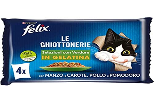 Purina Felix Le Ghiottonerie Feuchtigkeit für Katzen mit Rind und Karotten und mit Huhn und Tomaten, 48 Beutel à 85 g von Felix