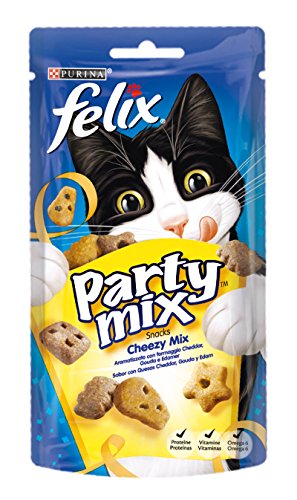 Purina Felix Party Mix Katzensnack Cheezy Mix mit Cheddar-Käse, Gouda und Edamer, 8 x 60 g von Felix