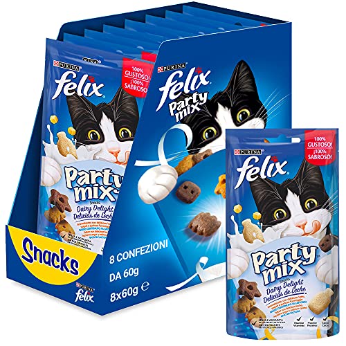 Purina Felix Party Mix Katzensnack Dairy Delight, 8er Pack (8 x 60 g) von Felix