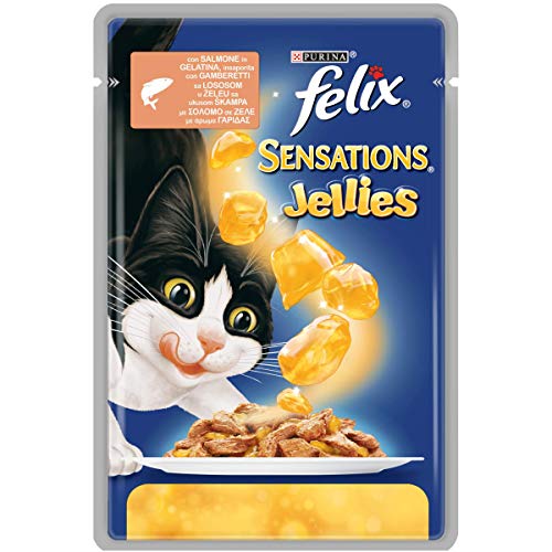 Purina Felix Sensations Jellies Nasskatze, mit Lachs und Garnelen, 20 Beutel à 100 g Purina Felix Sensations Jellies Nasskatze, mit Lachs und Garnelen, 20 Beutel à 100 g von Felix