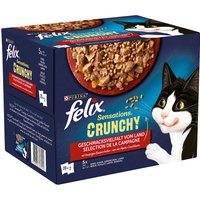 Sparpaket Felix "Sensations Crunchy" 40 x 85 g + 160 g Topping - Fleischvielfalt (Huhn, Rind, Kaninchen, Lamm) von Felix