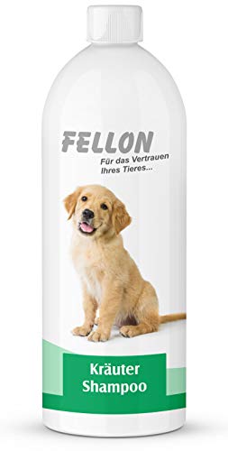 Fellon Kräutershampoo für Hunde - Sanftes Shampoo, biologisch, pH-neutral - Pflegt das Fell, verleiht Glanz - Fellpflege, Hundeshampoo, Welpenshampoo - Für alle Rassen & Größen - 1 Liter Dosierflasche von Fellon