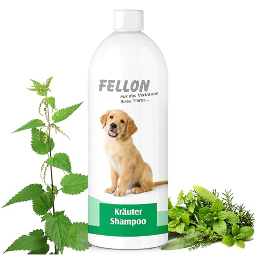 Fellon Kräutershampoo für Hunde – pH-neutrales Shampoo, sanfte Pflege für alle Felltypen, verleiht Glanz, 100% natürlich, ohne Alkohol & Lösungsmittel – auch für Welpen geeignet – 1 Liter von Fellon