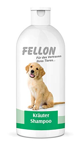 Fellon Kräutershampoo für Hunde - Sanftes Shampoo, biologisch, pH-neutral - Pflegt das Fell, verleiht Glanz - Fellpflege, Hundeshampoo, Welpenshampoo - Für alle Rassen & Größen - Dosierflasche, 500 ml von Fellon