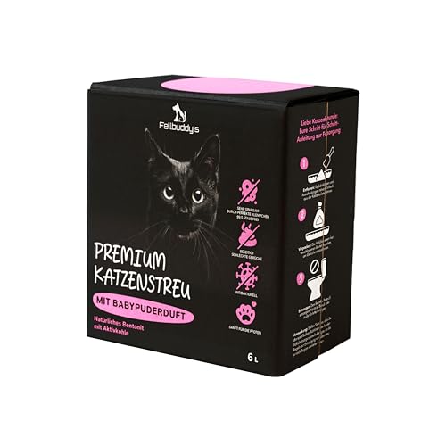 Fellbuddy’s Klumpstreu für Katzen – feines Bentonit Katzenstreu Klumpstreu fein – staubfrei, saugfähig, geruchsbindend – Babypuderduft oder Carbon Effekt – 6L & Sparpack (1x 6L Babypuderduft) von Fellbuddy's