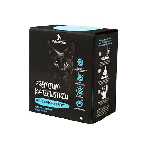 Fellbuddy’s Klumpstreu für Katzen – feines Bentonit Katzenstreu Klumpstreu fein – staubfrei, saugfähig, geruchsbindend – Babypuderduft oder Carbon Effekt – 6L & Sparpack (1x 6L Carbon Effekt) von Fellbuddy's