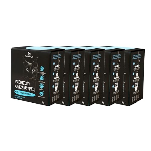 Fellbuddy’s Klumpstreu für Katzen – feines Bentonit Katzenstreu Klumpstreu fein – staubfrei, saugfähig, geruchsbindend – Babypuderduft oder Carbon Effekt – 6L & Sparpack (5X 6L Carbon Effekt) von Fellbuddy's