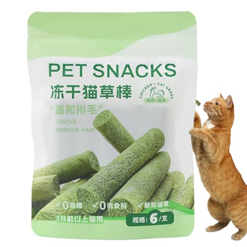 Fellflying Katzengras -Zahne Stick, gefriergetrocknetes Katzengras | Essbares Snack Kätzchen Kaut Spielzeug,Hühnchengeschmack von Fellflying
