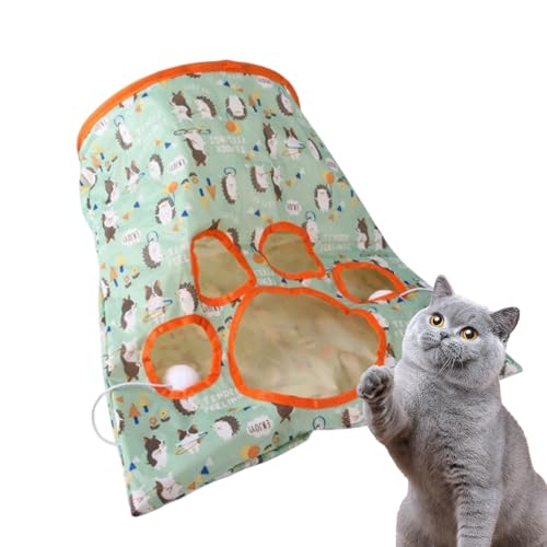 Fellflying Katzenspielzeug-Tunneltasche, Katzenspiel-Tunneltasche - Interaktive Haustierkatzenröhren | Kreative, zusammenklappbare, langlebige, Bezaubernde Katzen-Crinkle-Tasche mit Pfotendesign von Fellflying