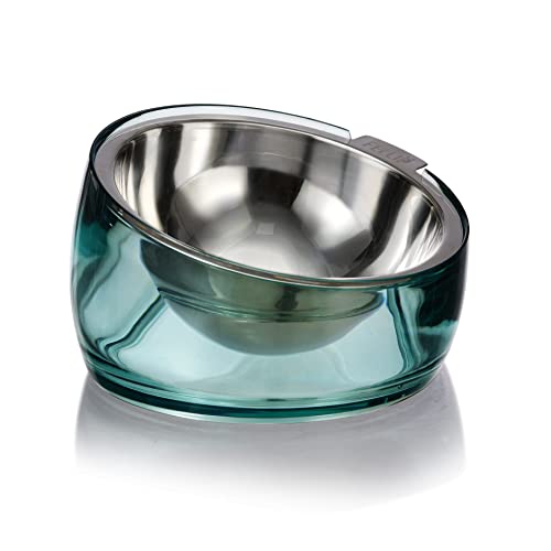 Felli Erhöhter Futternapf für Hunde, Edelstahl, abgeschrägt, oval, für Kurze Beine, Dackel, französische Bulldogge, Corgi, Anti-Verschütten, breiter Metall-Futterspender (1.5 Tassen, klassisch) von Felli