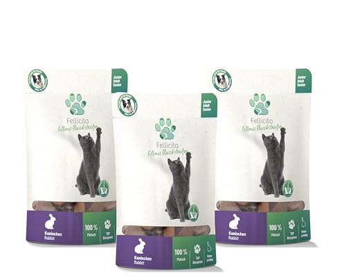 Fellicita Fellonis Katzensnacks Fleischstreifen vom Kaninchen, knackig-zart, 100% Fleisch, 3 x 50g Paket, Monoprotein, getreidefrei von Fellicita