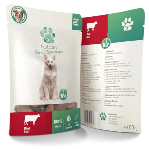 Fellicita Fellonis Katzensnacks Fleischstreifen vom Rind, 50g, knackig-zart, 100% Fleisch, Monoprotein, getreidefrei von Fellicita