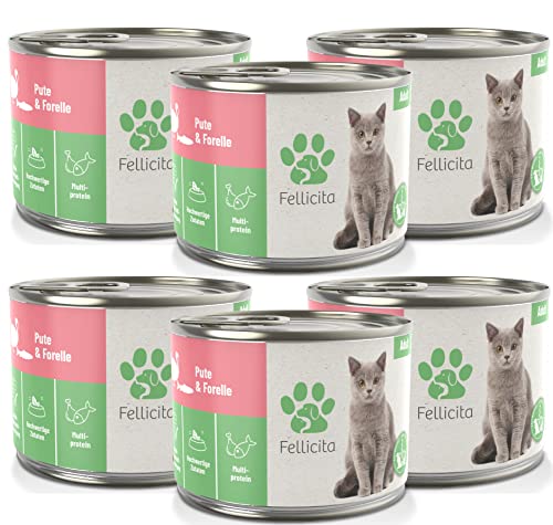 Fellicita Premium Nassfutter für Katzen, Pute und Forelle, 6er Pack, 6 x 200g, Multiprotein, hochwertiges Katzennassfutter, getreidefrei, leckere Pastete, Alleinfuttermittel von Fellicita