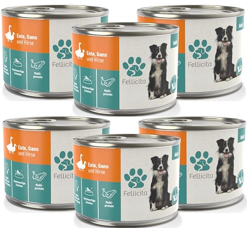 Fellicita Premium Nassfutter für Hunde - Ente, Gans & Hirse - 6er Pack - 6 x 200g - Multiprotein, hochwertiges Hundenassfutter, leckere Pastete, Alleinfuttermittel von Fellicita
