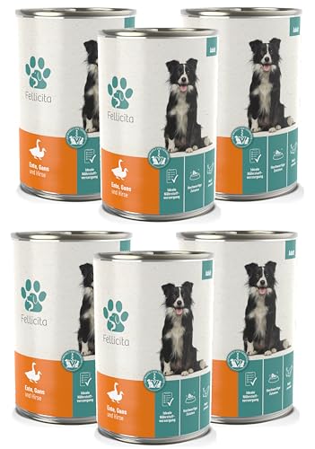 Fellicita Premium Nassfutter für Hunde - Ente, Gans & Hirse - 6er Pack - 6 x 400g - Multiprotein, hochwertiges Hundenassfutter, leckere Pastete, Alleinfuttermittel von Fellicita