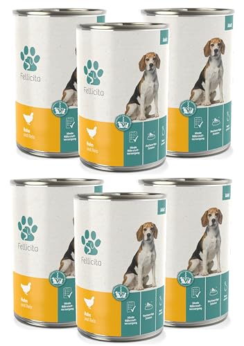 Fellicita Premium Nassfutter für Hunde - Huhn & Reis - 6er Pack - 6 x 400g - Monoprotein, hochwertiges Hundenassfutter, glutenfrei, leckere Pastete, Alleinfuttermittel von Fellicita