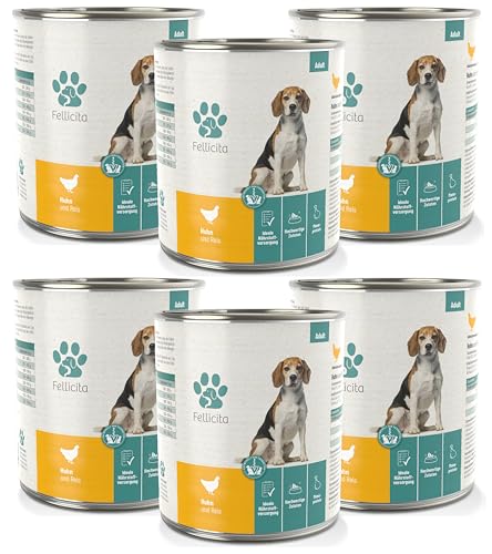 Fellicita Premium Nassfutter für Hunde - Huhn & Reis - 6er Pack - 6 x 800g - Monoprotein, hochwertiges Hundenassfutter, glutenfrei, leckere Pastete, Alleinfuttermittel von Fellicita