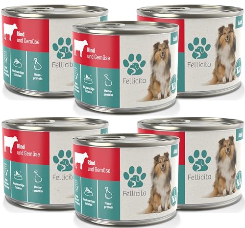 Fellicita Premium Nassfutter für Hunde - Rind & Gemüse - 6er Pack - 6 x 200g - Monoprotein, hochwertiges Hundenassfutter, getreidefrei, leckere Pastete, Alleinfuttermittel von Fellicita
