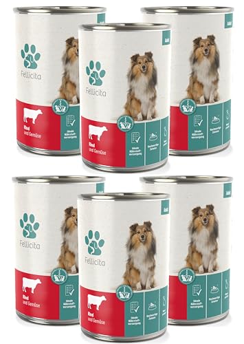 Fellicita Premium Nassfutter für Hunde - Rind & Gemüse - 6er Pack - 6 x 400g - Monoprotein, hochwertiges Hundenassfutter, getreidefrei, leckere Pastete, Alleinfuttermittel von Fellicita