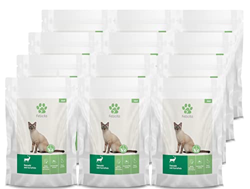 Fellicita Premium Nassfutter für Katzen, Damwild, 12er Pack, 12 x 95g, Monoprotein, hochwertiges Katzennassfutter, getreidefrei, leckere Pastete, Alleinfuttermittel von Fellicita
