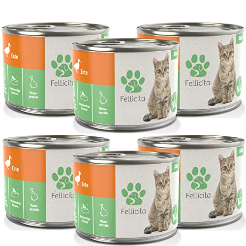 Fellicita Premium Nassfutter für Katzen, Ente pur, 6er Pack, 6 x 200g, Monoprotein, hochwertiges Katzennassfutter, getreidefrei, leckere Pastete, Alleinfuttermittel von Fellicita