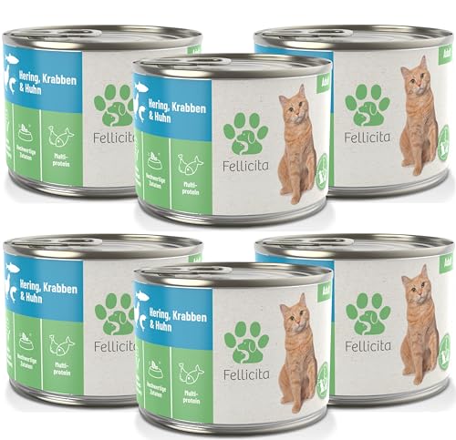 Fellicita Premium Nassfutter für Katzen, Hering, Krabben und Huhn, 6er Pack, 6 x 200g, Multiprotein, hochwertiges Katzennassfutter, getreidefrei, leckere Pastete, Alleinfuttermittel Fellicita Premium Nassfutter für Katzen, Hering, Krabben und Huhn, 6er Pack, 6 x 200g, Multiprotein, hochwertiges Katzennassfutter, getreidefrei, leckere Pastete, Alleinfuttermittel von Fellicita