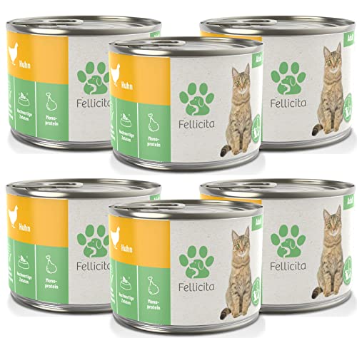 Fellicita Premium Nassfutter für Katzen, Huhn pur, 6er Pack, 6 x 200g, Monoprotein, hochwertiges Katzennassfutter, getreidefrei, leckere Pastete, Alleinfuttermittel von Fellicita