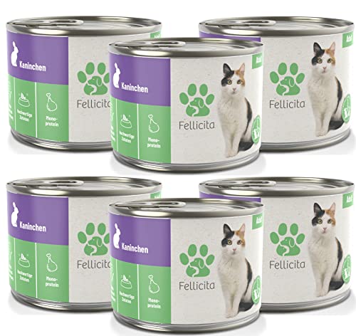 Fellicita Premium Nassfutter für Katzen, Kaninchen pur, 6er Pack, 6 x 200g, Monoprotein, hochwertiges Katzennassfutter, getreidefrei, leckere Pastete, Alleinfuttermittel von Fellicita