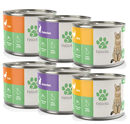 Fellicita Premium Nassfutter für Katzen, Mixpaket Nr. 2, gemischte Auswahl, 6er Pack, 6 x 200g, Monoprotein, hochwertiges Futter, getreidefrei, leckere Pastete, Alleinfuttermittel von Fellicita
