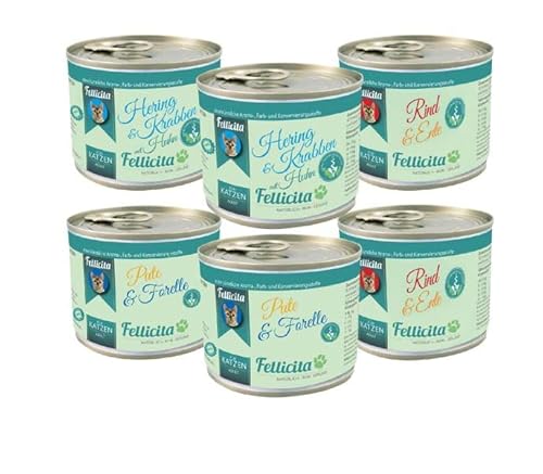 Fellicita Premium Nassfutter für Katzen, Mixpaket Nr. 3, gemischte Auswahl, 6er Pack, 6 x 200g, Multiprotein, hochwertiges Futter, getreidefrei, leckere Pastete, Alleinfuttermittel von Fellicita