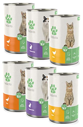 Fellicita Premium Nassfutter für Katzen, Mixpaket Nr. 5, gemischte Auswahl, 6er Pack, 6 x 400g, Monoprotein, hochwertiges Futter, getreidefrei, leckere Pastete, Alleinfuttermittel von Fellicita