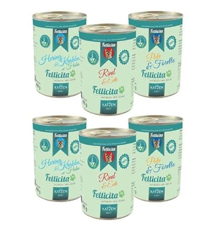 Fellicita Premium Nassfutter für Katzen, Mixpaket Nr. 6, gemischte Auswahl, 6er Pack, 6 x 400g, Multiprotein, hochwertiges Futter, getreidefrei, leckere Pastete, Alleinfuttermittel von Fellicita
