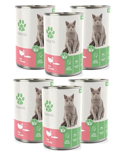 Fellicita Premium Nassfutter für Katzen, Pute und Forelle, 6er Pack, 6 x 400g, Multiprotein, hochwertiges Katzennassfutter, getreidefrei, leckere Pastete, Alleinfuttermittel von Fellicita