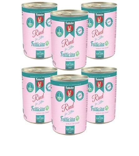 Fellicita Premium Nassfutter für Kitten, Rind pur, 6er Pack, 6 x 400g, Monoprotein, hochwertiges Katzennassfutter, getreidefrei, leckere Pastete, Alleinfuttermittel von Fellicita