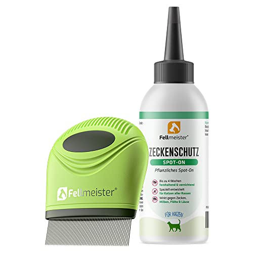 Fellmeister® Floh-& Zeckenschutz Spot-On für Katzen (40ml) – Pflanzliches Zeckenmittel ohne Chemie gegen Ektoparasiten + Flohkamm gegen Flöhe, Läuse, Zecken von Fellmeister