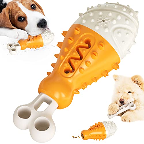 Fellmeister® 3in1 Dental Kauspielzeug für Hunde mit Kühlfunktion und Futter Fach zur Zahnpflege und Mundhygiene, Hunde Keule in Farbe: (Orange) von Fellmeister
