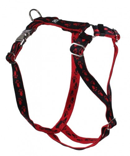 Feltmann Premium Hundegeschirr mit Alu-Max®, Soft- Nylonband, schwarz mit roten Pfötchen, 55-75cm, 20mm von Feltmann - A. Hoffmann GmbH