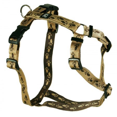 Feltmann Brustgeschirr Soft Nylonband, Beige, Braune Pfötchen, 55-75cm, 20mm von Feltmann