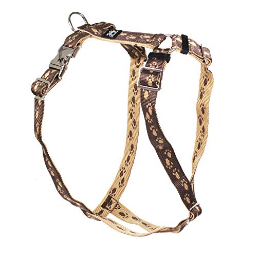 Feltmann Premium Hundegeschirr mit Alu-Max®, Soft- Nylonband, braun mit beigen Pfötchen, 50-65cm, 20mm von Feltmann