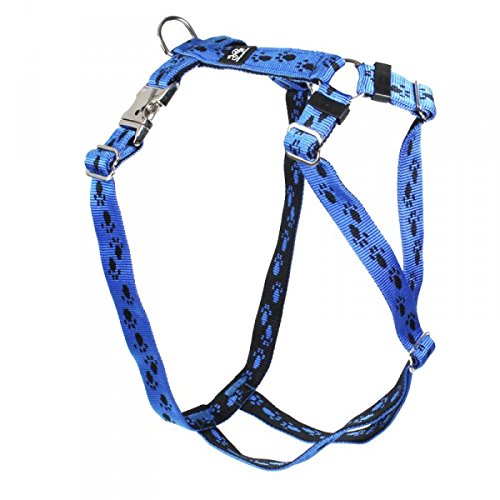 Feltmann Premium Hundegeschirr mit Alu-Max®-Metall-Steckschlössern, Soft-Nylonband blau, Schwarze Pfötchen 60-80 cm, 25 mm von Feltmann