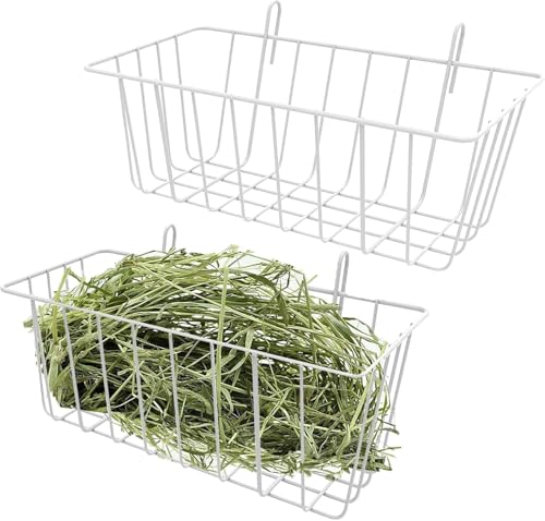 Heu-Futterspender für Kaninchen, Meerschweinchen, Heuhalter mit Haken, für Kleintiere, Chinchillas, Kaninchen, Meerschweinchen, 2 Stück (weiß) von FengQingHuaGG