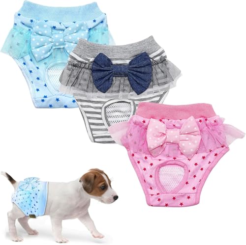 Fengdandan 3-teiliges Haustier-Windel-Set, Menstruationshose, waschbare und wiederverwendbare Hundewindeln, hygienische Welpenunterwäsche, geeignet für mütterliche Haustierinkontinenz (M) von Fengdandan