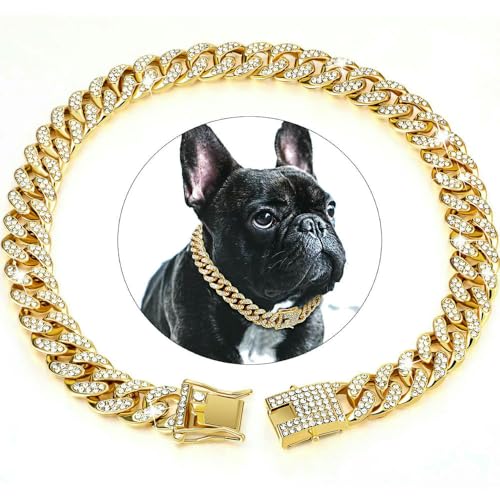 Hundekette Diamant Kubanisches Halsband Walking Metallkette Halsband mit Design Sichere Schnalle, Haustier Katze Kubanisches Halsband Schmuckzubehör von Fenhaodian