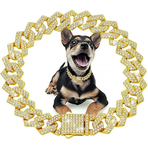Hundekette Diamant Kubanisches Halsband Walking Metallkette Halsband mit Design Sichere Schnalle, Haustier Katze Kubanisches Halsband Schmuckzubehör von Fenhaodian