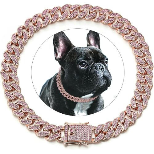 Hundekette Diamant Kubanisches Halsband Walking Metallkette Halsband mit Design Sichere Schnalle, Haustier Katze Kubanisches Halsband Schmuckzubehör von Fenhaodian