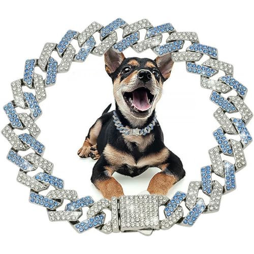 Hundekette Diamant Kubanisches Halsband Walking Metallkette Halsband mit Design Sichere Schnalle, Haustier Katze Kubanisches Halsband Schmuckzubehör von Fenhaodian