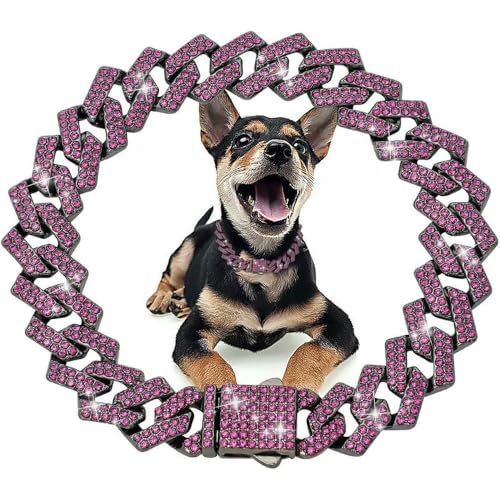 Hundekette Diamant Kubanisches Halsband Walking Metallkette Halsband mit Design Sichere Schnalle, Haustier Katze Kubanisches Halsband Schmuckzubehör von Fenhaodian