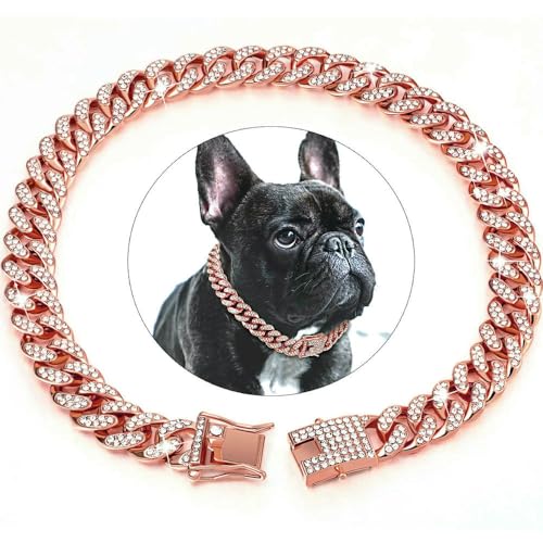 Hundekette Diamant Kubanisches Halsband Walking Metallkette Halsband mit Design Sichere Schnalle, Haustier Katze Kubanisches Halsband Schmuckzubehör von Fenhaodian