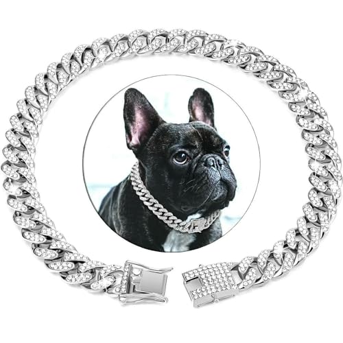 Hundekette Diamant Kubanisches Halsband Walking Metallkette Halsband mit Design Sichere Schnalle, Haustier Katze Kubanisches Halsband Schmuckzubehör von Fenhaodian