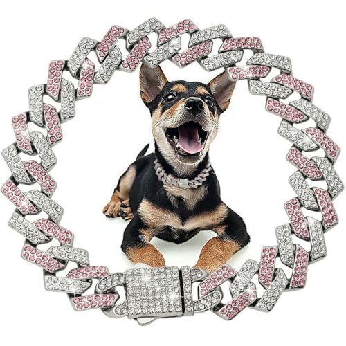Hundekette Diamant Kubanisches Halsband Walking Metallkette Halsband mit Design Sichere Schnalle, Haustier Katze Kubanisches Halsband Schmuckzubehör von Fenhaodian
